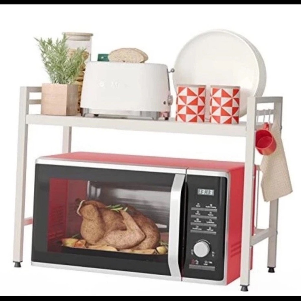 Microwave Stand,2 Tier Metal Expandable  Kitchen Countertop 2 tier White